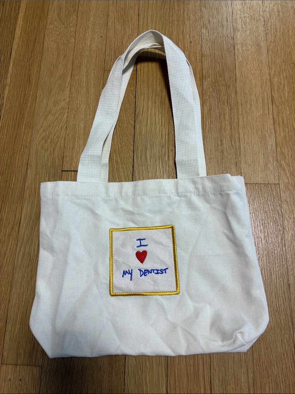 I Love my Dentist Canvas Tote with Embroidered Heart Detail